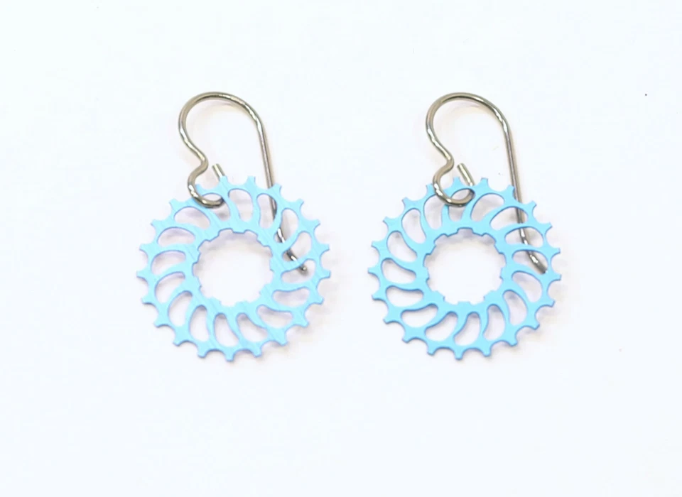 Boone Titanium Single Speed Cog Sprocket Earrings Electric Blue Made in USA - Image 1 of 1