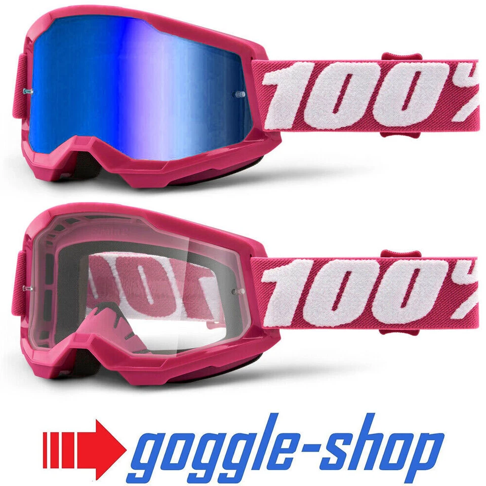 100% STRATA 2 Motocross MX MTB Gafas Fletcher Rosa Claro / Lente Azul Espejo - Imagen 1 de 1