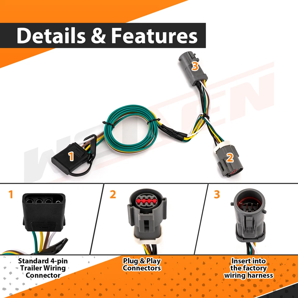 Wiring Harness 4-Way Flat Trailer Connector for 1987-1996 Ford F-150 F-250 F-350 - Image 1 of 4