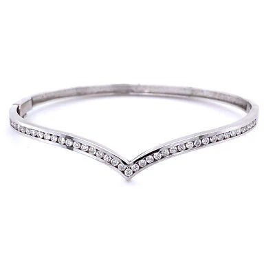 Brazalete Brazalete Tenis Oro Blanco 18k Diamante Diseño Chevron Tcw 1.00ct H/SI Foto 1 de 4
