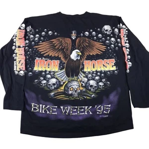 Vintage 90s Iron Horse Saloon 1995 Bike Week Skull Eagle AOP Henley T Shirt XL - Picture 1 of 9