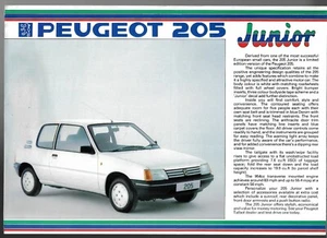 Peugeot 205 Junior 954cc Limited Edition 1987 UK Market Single Sheet Brochure - Picture 1 of 2