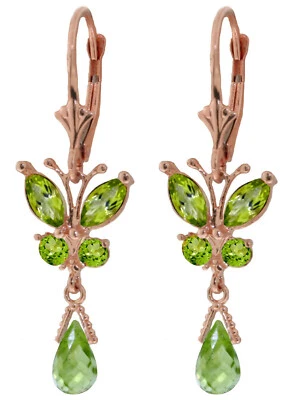14K. GOLD BUTTERFLY EARRING WITH NATURAL PERIDOTS (Rose Gold) - Image 1 of 4