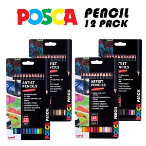 Uni Posca Oil Wax Pencil Sets (12) - Bright Colours Multi Effect Artist Packs - Picture 1 of 7