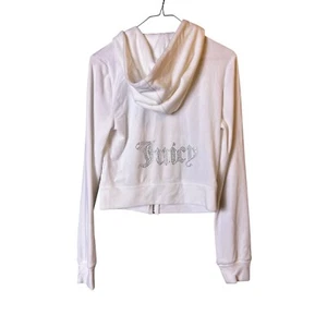 Juicy Couture Vintage Rhinestone Velour Full Zip Hoodie Jacket White Small Y2K - Picture 1 of 7