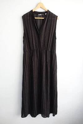 Vince Maxi Dress Womens size 12 Black White Striped Pockets Slits Boho V neck - image 1 of 4