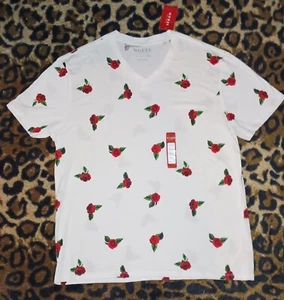 Men's Guess Gary Rose Fashion V-Neck Short Sleeve Red Roses T-Shirt Size XXL - Picture 1 of 8