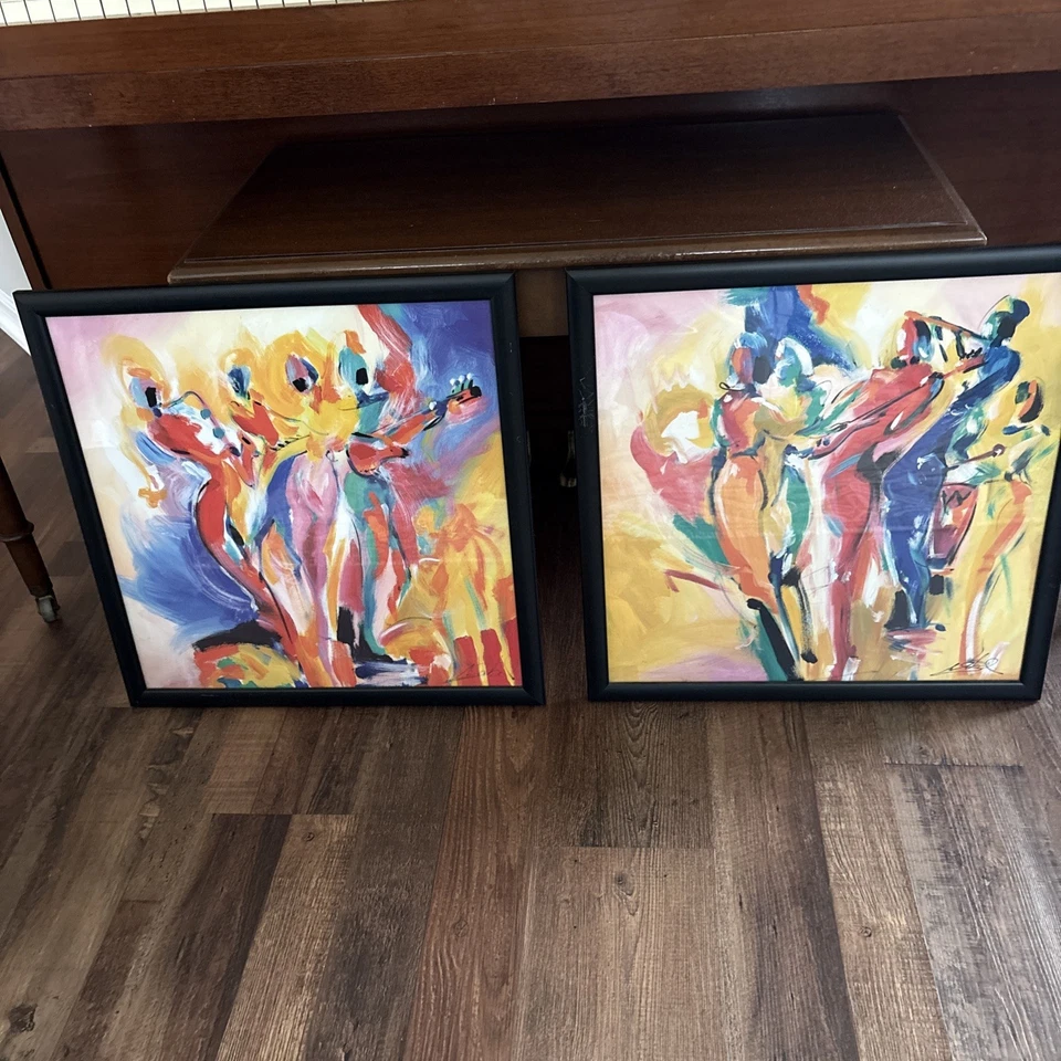 Set Of 2 ALFRED A. GOCKEL Framed Art Prints Jazz Explosion 1 & 2 - 20”x20” - Image 1 of 4