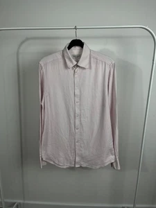 Yves Saint Laurent Pour Homme Pink Dress Shirt Size M Herringbone Pattern - Picture 1 of 13