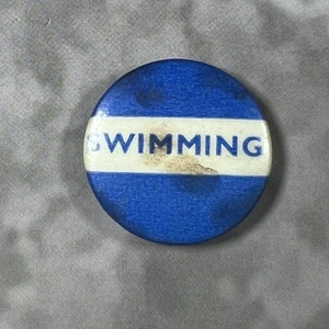 Swimming Blue 70's Vintage Button Safety Pin Back 1" Round - Picture 1 of 2