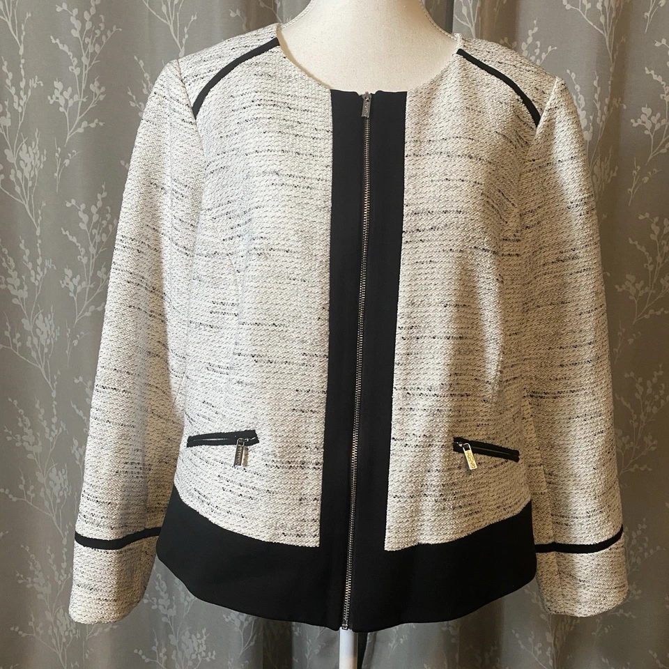 Chaqueta para mujer Calvin Klein 14W tweed cremallera frontal contraste forrada trabajo oficina Foto 1 de 4