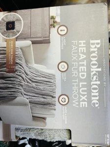 Brookstone Heated LUXE Faux Fur Throw w/ Built-In Remote in Gray (50” x 60”) - Picture 1 of 2