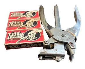 NEVA CLOG Stapling Pliers S-100 Vintage USA Tool Bridgeport CT + 3 Boxes Staples - Picture 1 of 9