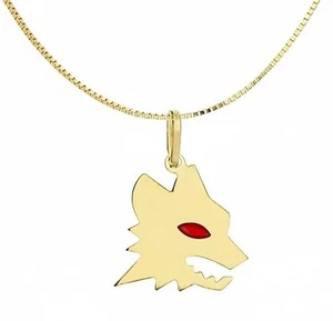 Collana Uomo Donna Lupo Lupetto Roma Occhio Rosso Argento 925 Placcato Oro 18kt - Foto 1 di 2