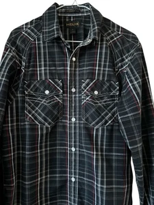 Helix Pearl Snap Hemd Langarm blau kariert sportliche Passform Größe Small - Bild 1 von 15