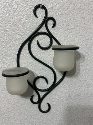 Aplique de Pared con 2 Soportes Votivos Vidrio Esmerilado PartyLite Carbón Hierro Forjado  Foto 1 de 4