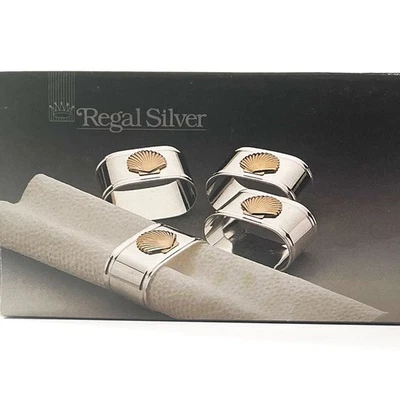 Vintage Silver Plated Napkin Rings with Gold Tone Shell Design by Regal Silver - Image 1 of 2