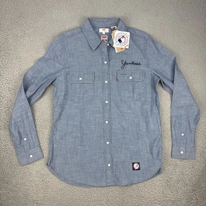 New York Yankees Camicia Uomo Blu Medio MLB Baseball Chambray Bottone Levi's - Foto 1 di 13