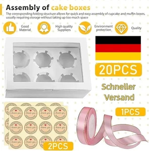 20 Stück Cupcake Box mit Fenster Cupcake Transportbox 6 Löche Cupcake Muffin Box - Bild 1 von 10