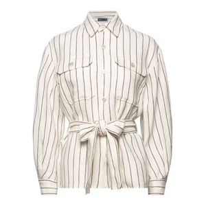RALPH LAUREN NWT 100% Linen Striped Belted Utility Shirt Jacket Size 4 - Picture 1 of 13