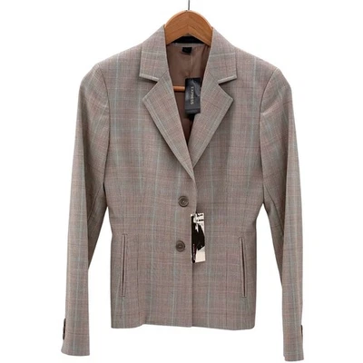 Blazer Express Traje Chaqueta Mujer Talla 2 Cuadros Tostado Calce Clásico Lujo Elastizado Nuevo Foto 1 de 4