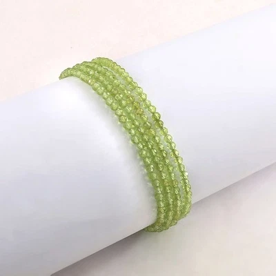 A+ Beautiful 2-3MM Peridot Faceted Round Gemstone Beads 4 Strand Bracelets 6-8'' - Image 1 of 4