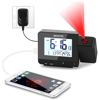 Compact Dual Alarm Clock with Ceiling Projection and Hygrometer for Bedrooms - Image 1 of 4