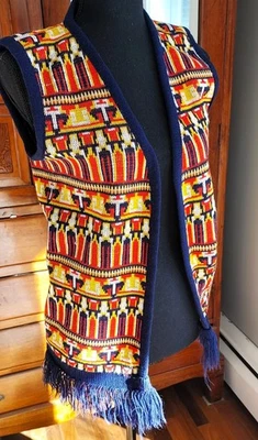 Chaleco de punto vintage para mujer flecos abierto multicolor groovy boho años 70 hecho en Estados Unidos S Foto 1 de 4