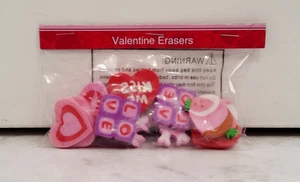 One Package Of 12 Pink Purple White Red Black Valentine Erasers - Picture 1 of 4