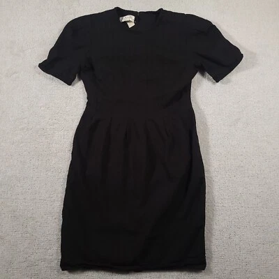 Talbots Short Sleeve Sheath Dress Lined Black Linen Blend Zip Women's 8 USA Made - Image 1 of 4