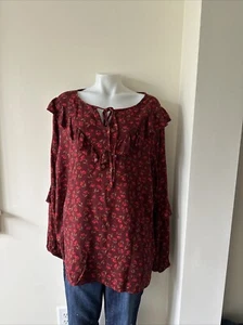 Sonoma Goods For Life Damen rot Blumen Rüschen Bauern Boho Bluse Top Größe 4X - Bild 1 von 7