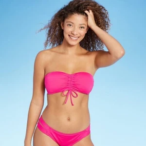 Top de bikini Kona Sol Center Cinch Bandeau para mujer pequeño almohadillas extraíbles rosa - Imagen 1 de 14