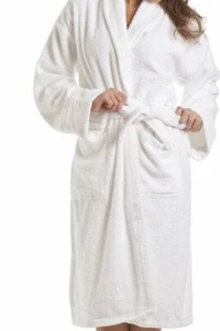 White Unisex Extra Large Soft Full Length Collar Fleece Bath Robe LuvnaRobe - Picture 1 of 3