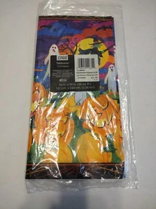 Vtg Halloween Table Cover Trend Setters Witch Ghost Jack-o-lantern 54" X 96" NOS - Picture 1 of 4