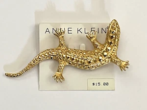 Vintage 1980s NOS Anne Klein Goldtone 4" Lizard Pin Brooch New on Card -A42 - Picture 1 of 4
