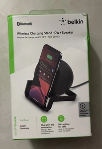 Belkin Wireless Fast Charging Stand with Bluetooth Speaker 10W Qi Black NEW - Photo 1 sur 2