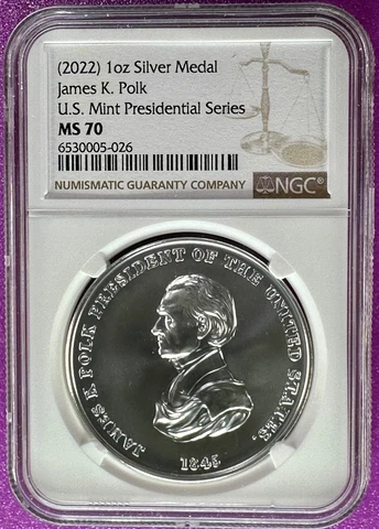 (2022) James K. Polk Presidential Series 1oz Silver Medal NGC MS70 Cover