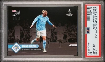 PSA 10 #/10 Black 2023-24 Topps Now UCL Erling Haaland #59 Deadly Double - Image 1 of 2