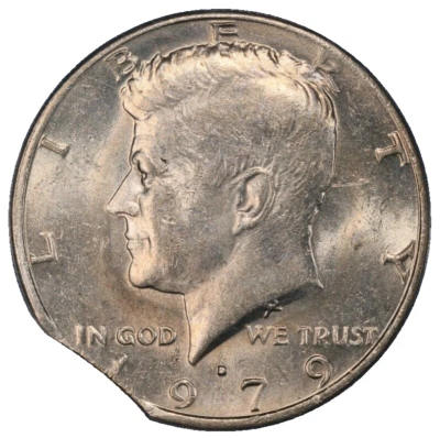 1979-D Kennedy Half Dollar ANACS AU58 Curved Rim Clip Clipped Mint Error - Image 1 of 4