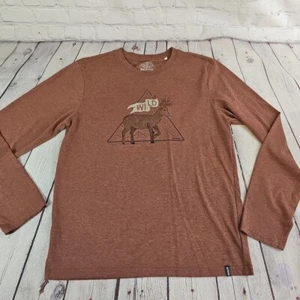 prAna Shirt Men's Classic-Fit Henley Long-Sleeve Graphic Wild Deer M Burgundy - Picture 1 of 11