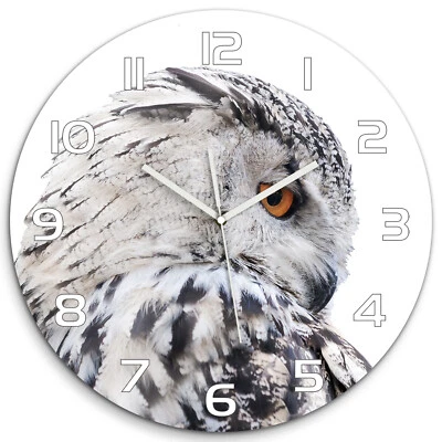 Tulup Horloge Murale En Verre fi 60 cm - Chouette Blanche - Photo 1/4