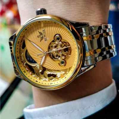 Gold Tourbillon Men's Skeleton Watch Moon Phase Automatic Mechanical Wristwatch - Image 1 of 4