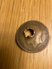 WW1 DATED SHRAPNEL DAMAGED BRITISH ONE PENNY COIN TRENCH ART SOUVENIR