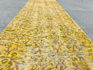ALFOMBRA CORREDOR 2x8 AMARILLA VINTAGE HECHA A MANO, 100% LANA DECORACIÓN BOHO PASILLO ALFOMBRA CORREDOR - Imagen 1 de 11