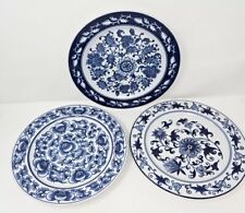 Vintage Set Of 3 Bombay Asian Garden Dinner Plates 10.5" Cobalt Blue