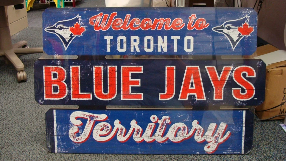 TORONTO BLUE JAYS WELCOME TO BLUE JAYS TERRITORY WOOD SIGN 19"X30'' NEW WINCRAFT - Image 1 of 1