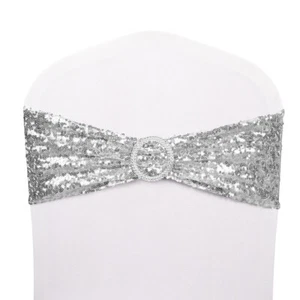 10-100 Spandex Sequin Chair Cover Sashes Bows Bands Xmas Wedding Banquet Decor - Picture 1 of 21