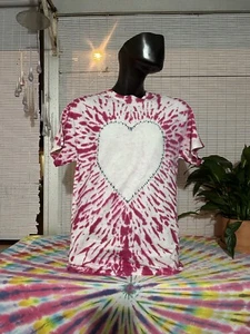Gilden Size Med, Pink Leapord , White Heart Tiedye Tshirt - Picture 1 of 2