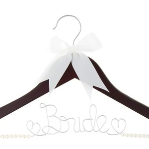 Bride to Be Wedding Dress Hanger Wooden and Wire Accented with Pearls and A B... - Picture 1 of 6