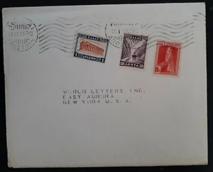 1935 Greece cover ties 3 stamps cancelled Athens to New York - Picture 1 of 5